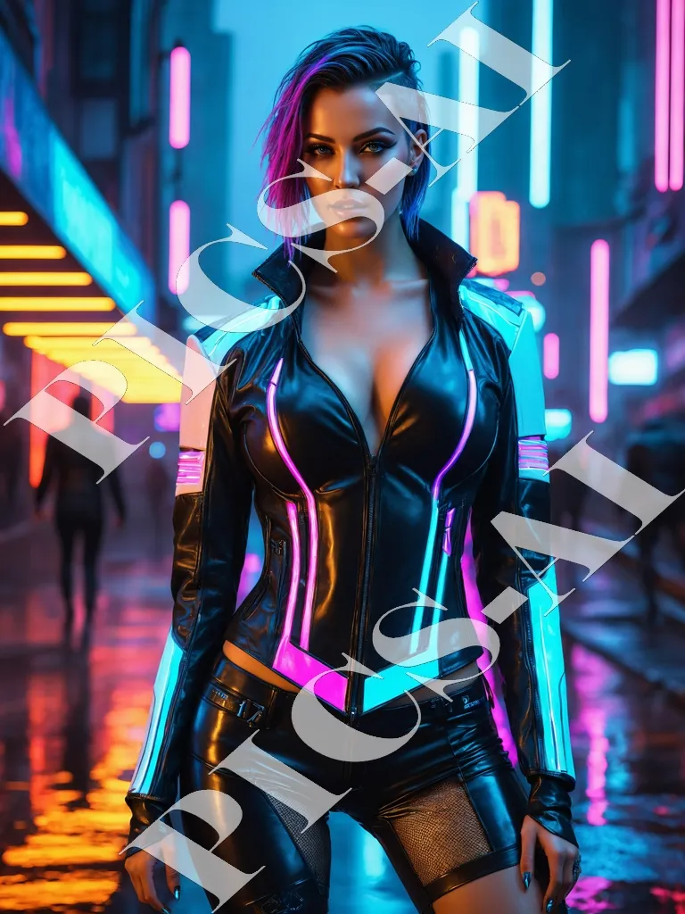 Portrait de femme style cyberpunk avec ville futuriste en arrière-plan