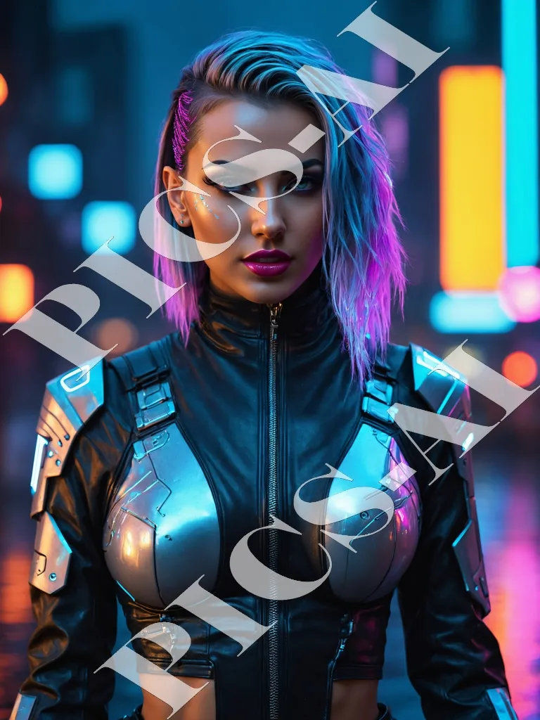Portrait de femme style cyberpunk avec ville futuriste en arrière-plan