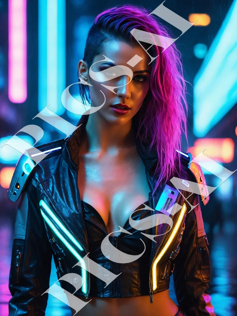 Portrait de femme style cyberpunk avec ville futuriste en arrière-plan