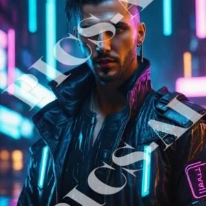 Homme portrait cyberpunk 11 Portrait d’homme style cyberpunk avec ville futuriste
