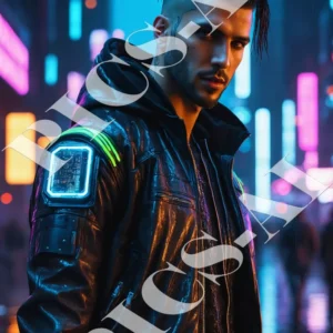 Homme portrait cyberpunk 1 Portrait d’homme style cyberpunk avec ville futuriste