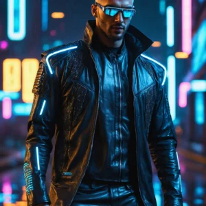 Homme portrait cyberpunk 7 Portrait d’homme style cyberpunk avec ville futuriste