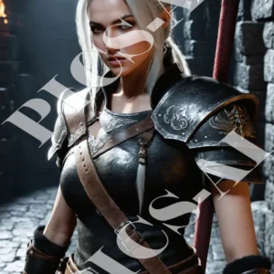 Femme dark fantasy avec armure gothique et épée