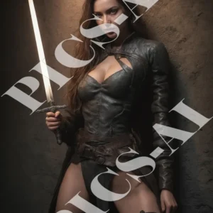 Portrait d’une femme guerrière dans un décor gothique