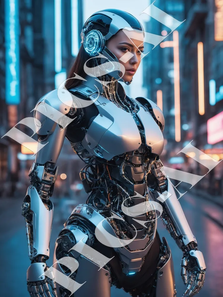 Portrait de femme mecha humain avec implants cybernétiques