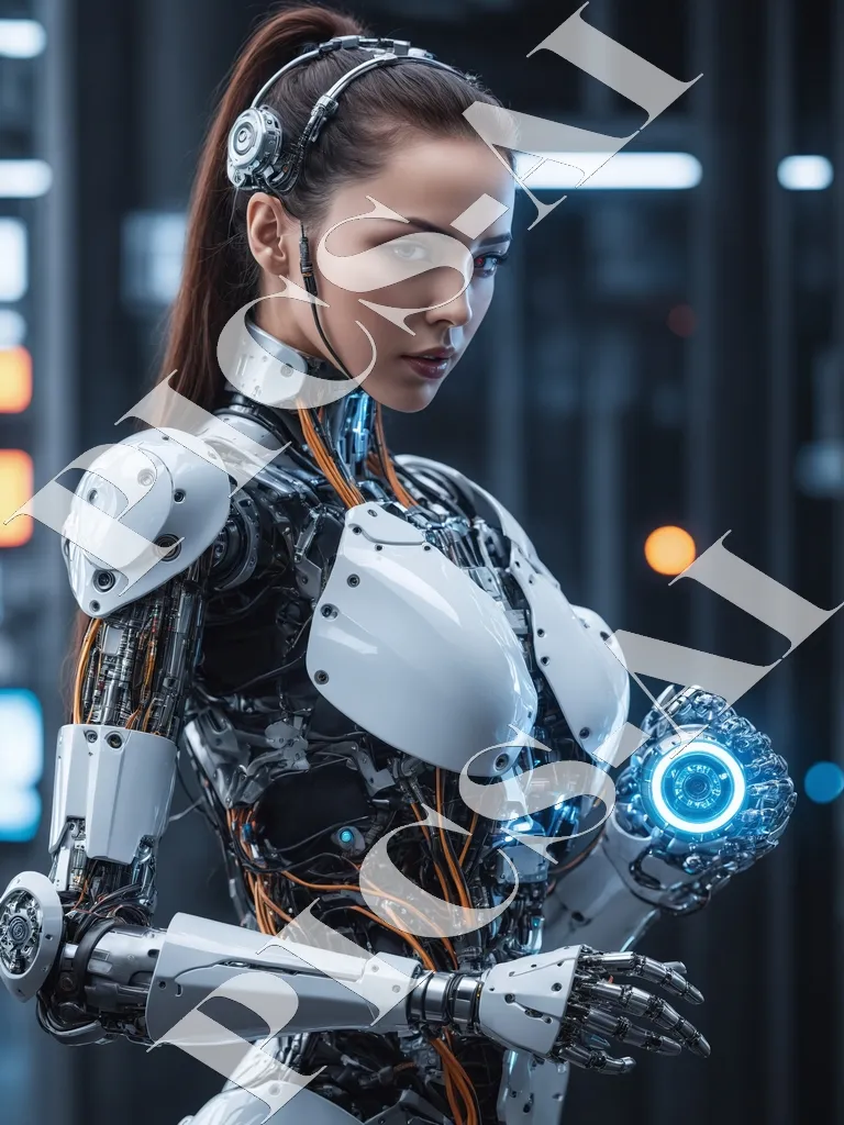 Portrait de femme mecha humain avec implants cybernétiques