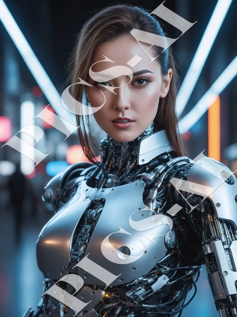 Portrait de femme mecha humain avec implants cybernétiques