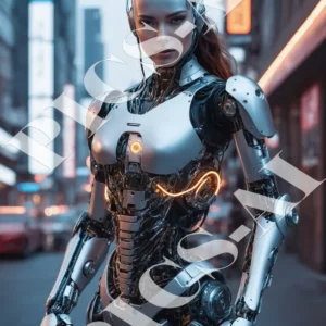Femme mecha humain 2 Portrait de femme mecha humain avec implants cybernétiques